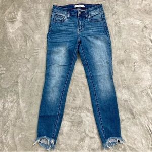 Cello Mid-Rise Skinny Jean with Raw Hem Medium Stone Washed Distressed Look Sz 3